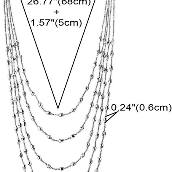 Champagne Gold Oval Beads Statement Necklace Multi-Strand Long Chains with Cryst - Picture 4 of 6